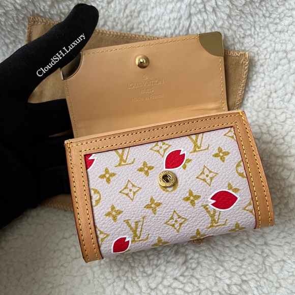 Auth Louis Vuitton Cherry Blossom Red Pink Monogram Card Holder Wallet - Picture 3 of 14